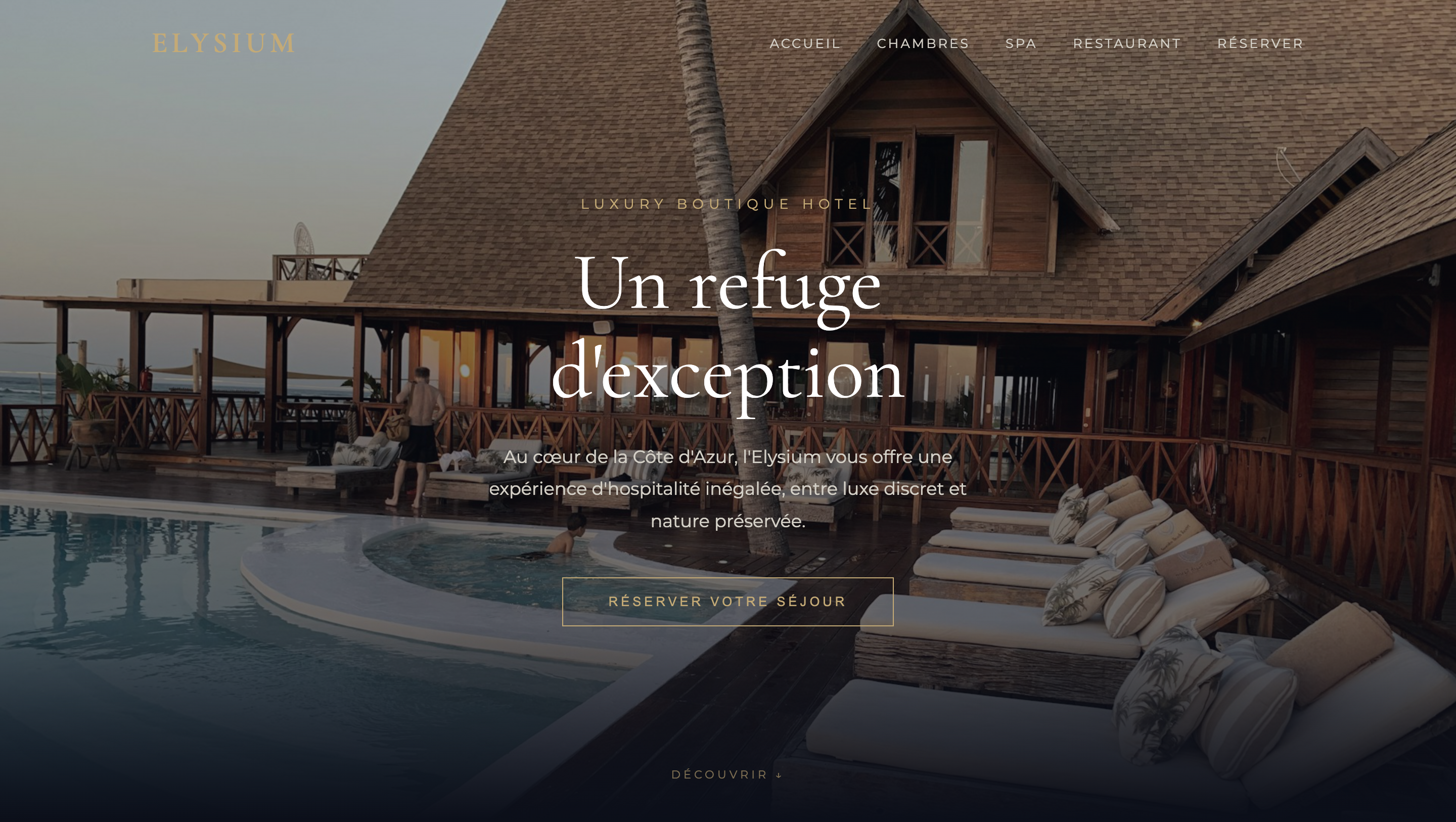 Site hôtel de luxe Elysium - Réservation en ligne et design immersif